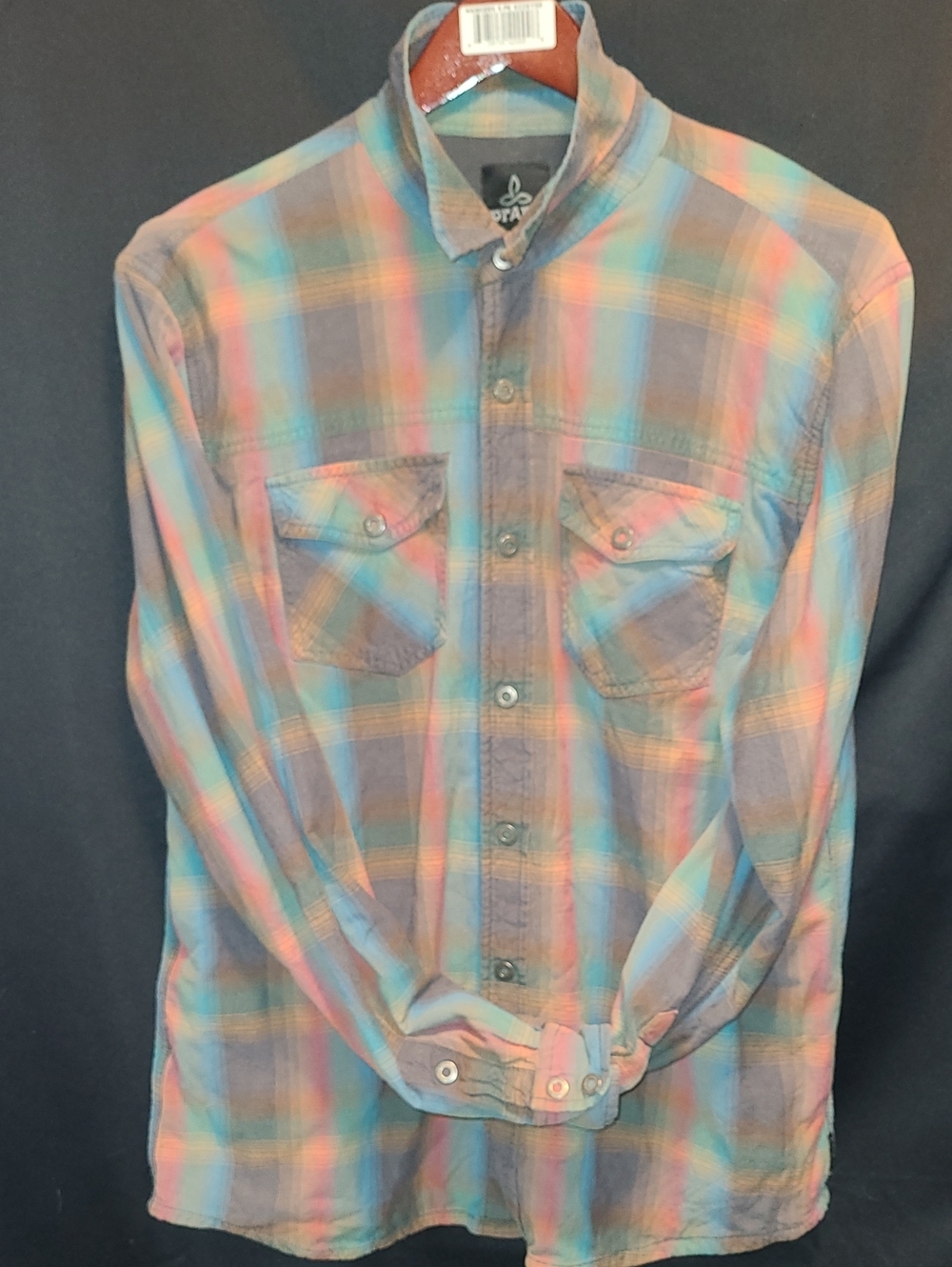 Prana Men's Pastel Plaid Button-Down Shirt in Blue, Pink, Green Organic Cotton